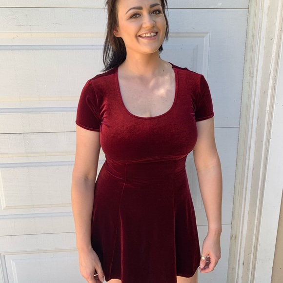 Dillards Dresses & Skirts - Red Burgundy vintage 90s velvet skater dress